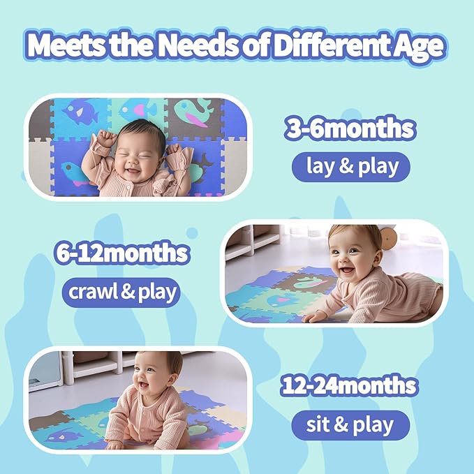Coolcandy Baby Play Mat, 25Pcs Interlocking Puzzle Floor Mat, with Safety Fence - 0.4" Thick Non-Toxic EVA Foam Play Mat, for Infants & Toddlers 3-36 Months, Soft Puzzle Tiles for Play Areas
