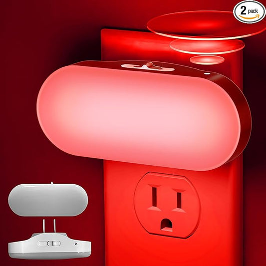 DORESshop Red Night Light, Auto On/Off, 0-100 LM Adjustable Brightness, Dimmable Plug Into Wall Light Sensor Night Light for Kids Room, Bedroom, Stair Lights, 1W, 2 Pack