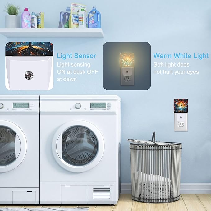 Multicoloured Tree Plug in Night Light with Auto Dusk to Dawn Sensor,Warm Night Lights for Boys Girls Bedroom Bathroom Hallway Kids Room Gifts