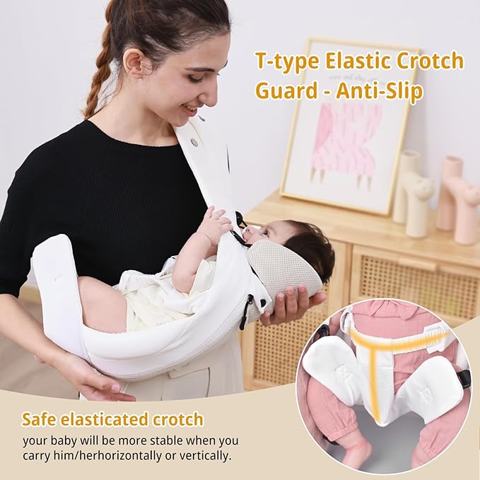 CUBY Newborn Baby Carrier with Head Support and Sunshield, Breathable & Adjustable Newborn Toddler Front Baby Carriers Sling, Hands-Free Newborn Carrier up to 40lbs(White, Classic-with Inner Crotch)