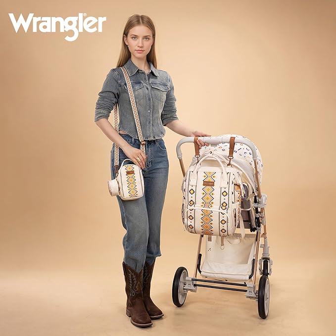 Montana West Wrangler Callie Diaper Bag Backpack with Pacifier Case, Crossbody Bottle Bag and Stroller Straps Western Pattern Multifunction Baby Travel Bag Set WG2215-9110TN