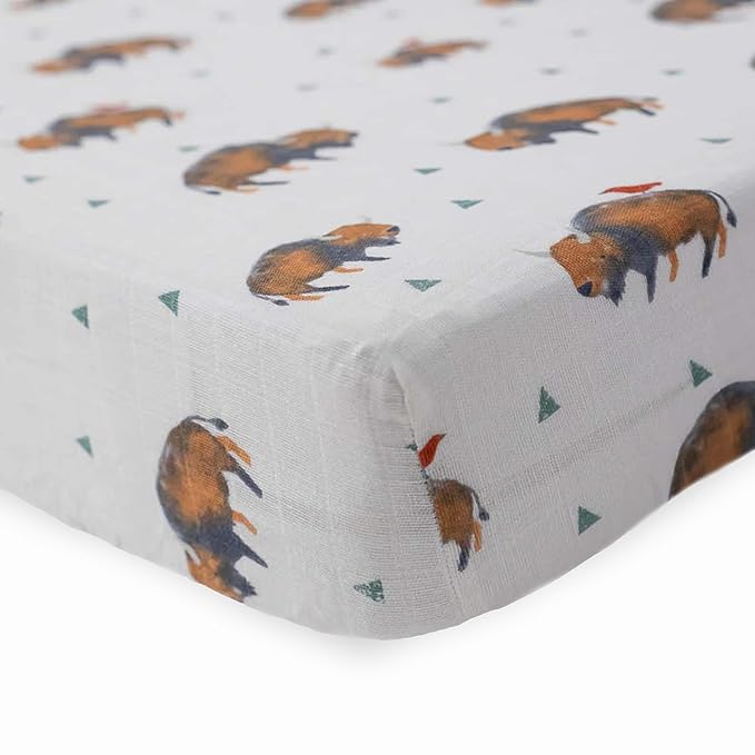 Little Unicorn Premium Crib Sheet | Breathable & Super-Soft Muslin Fabric (Bison)