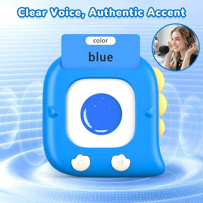 Kidzdo Dinosaur Talking Flash Cards with 254 Words, Birthday Gifts for Ages 1-6 Boys, Educational ABCs Learning Toys, Toddlers Pocket Speech Therapy Toys for 2 3 4 5 6 Year Old Kids, Blue