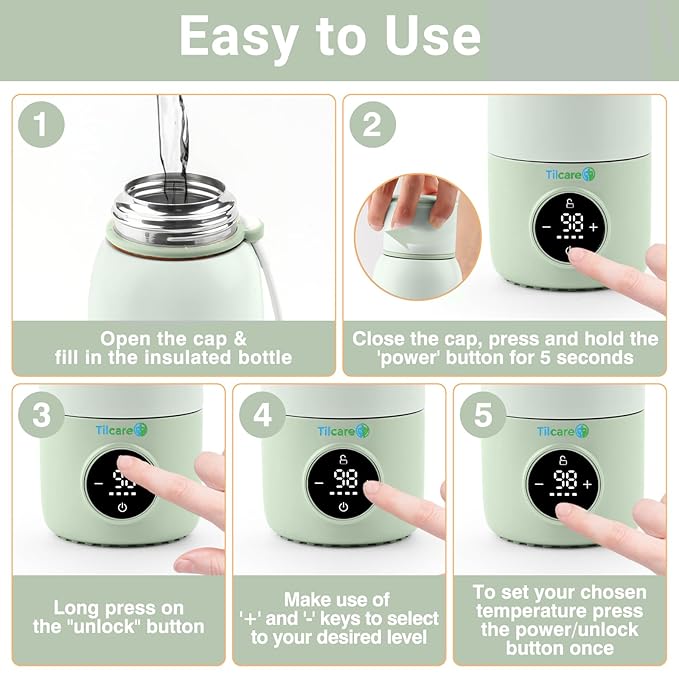 Portable Bottle Warmer for Travel - 17oz 12H Baby Bottle Milk Warmer, Fast Heat Travel Bottle Warmer for Breastmilk, USB Calentador De Biberones on The Go - Wireless Car Bottle Water Warmer, Green