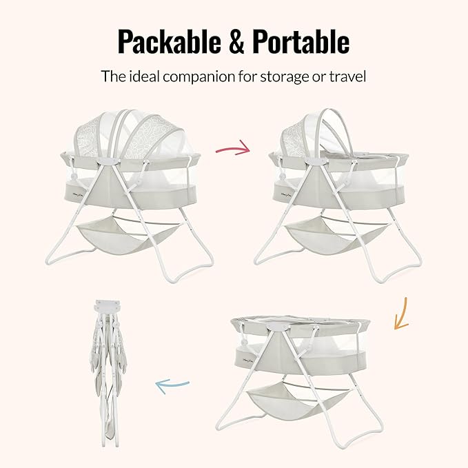 Karley Bassinet for Newborns | Award-Winning 2021 National Parenting Product & Mom’s Choice Winner | Portable Lightweight Bassinet with Adjustable Canopy, Dual-Sided Mattress & Storage Bag