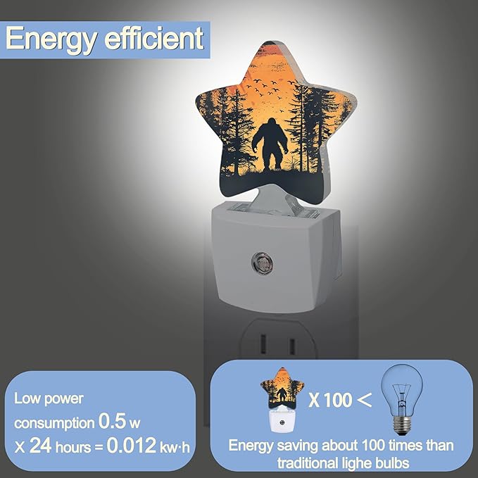 Big Foot Forest Night Light,Sunset Landscape Plug-in Star Night Lights with Dusk-to-Dawn Sensor for Bedroom,Bathroom,Living Room Sleep Friendly Lamp for Women Girls Boys Gift,0.5W