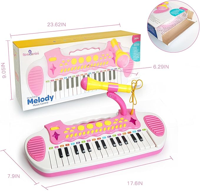 Love&Mini Piano Toy Keyboard for Kids - Birthday Gifts for 3 4 5 Years Old Girls Toys with 31 Keys and Microphone Musical Instrument Toys for Girls Gifts (Pink)