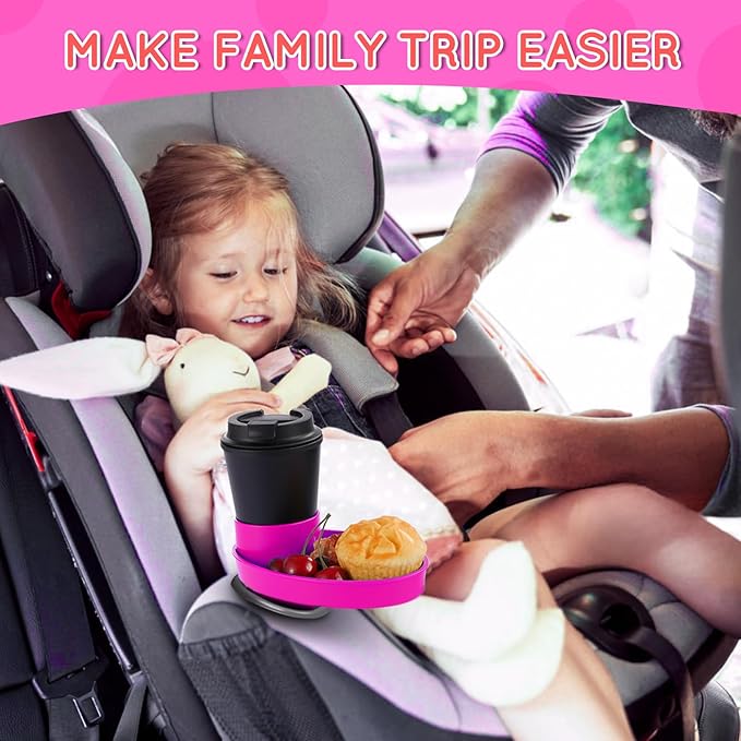 Car Seat Tray - Easily Expands Snack Tray Cup Holder Tray into 360° Cup & Travel Tray for Kids Car Seat, Booster, and Stroller (Pink)