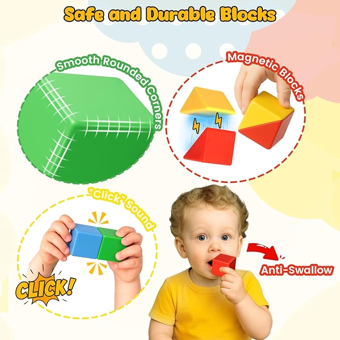 LovesTown 28 PCS Magnetic Blocks for Kids, Magnegtic Building Cubes for Toddler Preschool Montessori Educational STEM Toys for Boys Girls Ages 3 4 5 6 7 8