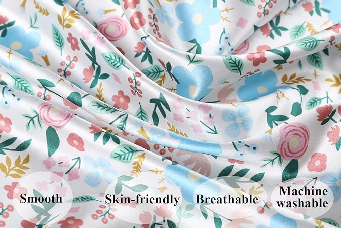 Bassinet Sheet Set 2 Pack Satin Ultra Soft Silk Fit for Rectangle, Hourglass, Oval Bassinet Mattress Protect for Baby Hair and Skin Cradle or Bassinet Sheets, Floral & Floral