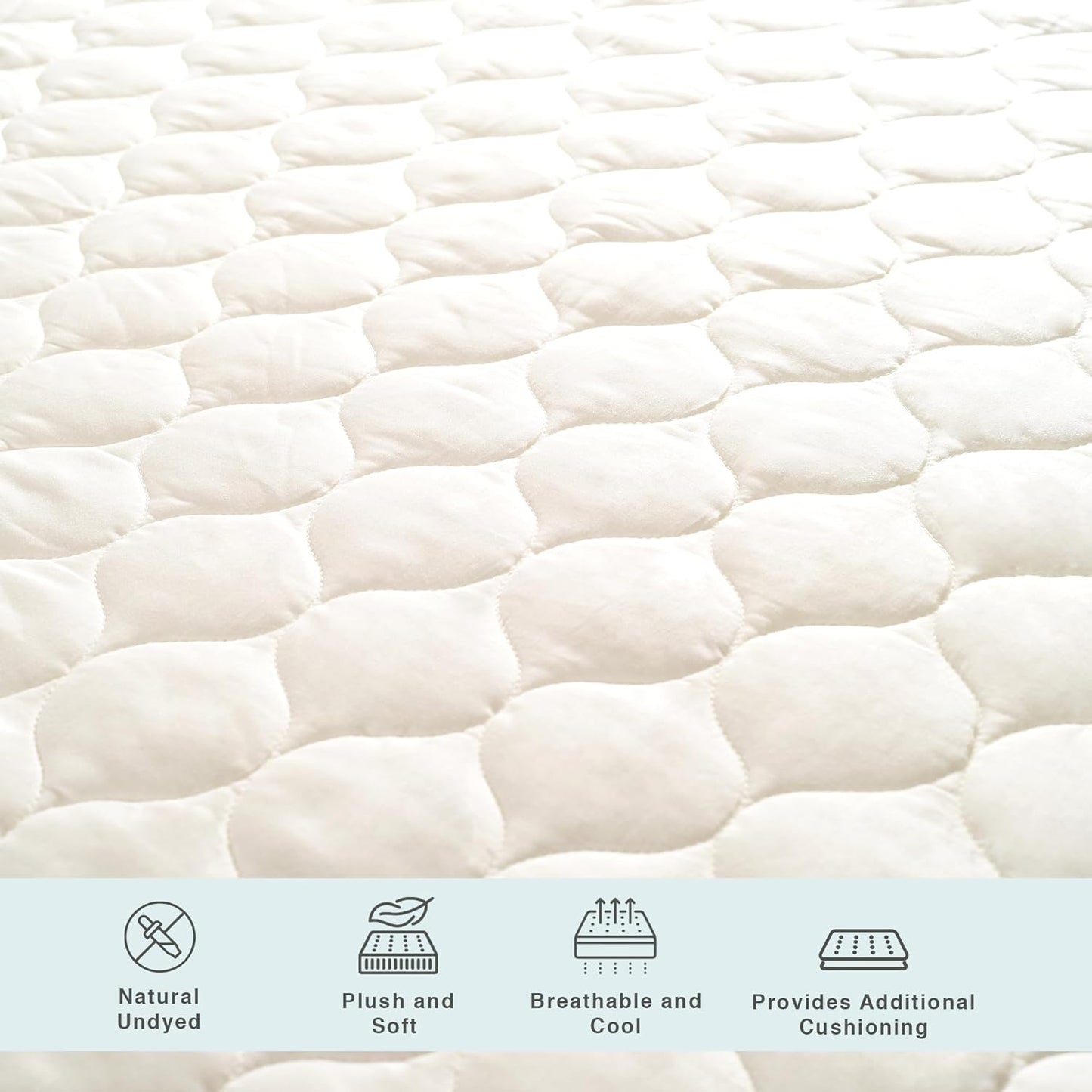 FABDREAMS Organic Quilted Mattress Protector Twin Size | Mattress Pad| Mattress Cover| Naturally Breathable | Noiseless| Fits up to 17" Deep Pockets| Temperature Regulating | Ivory