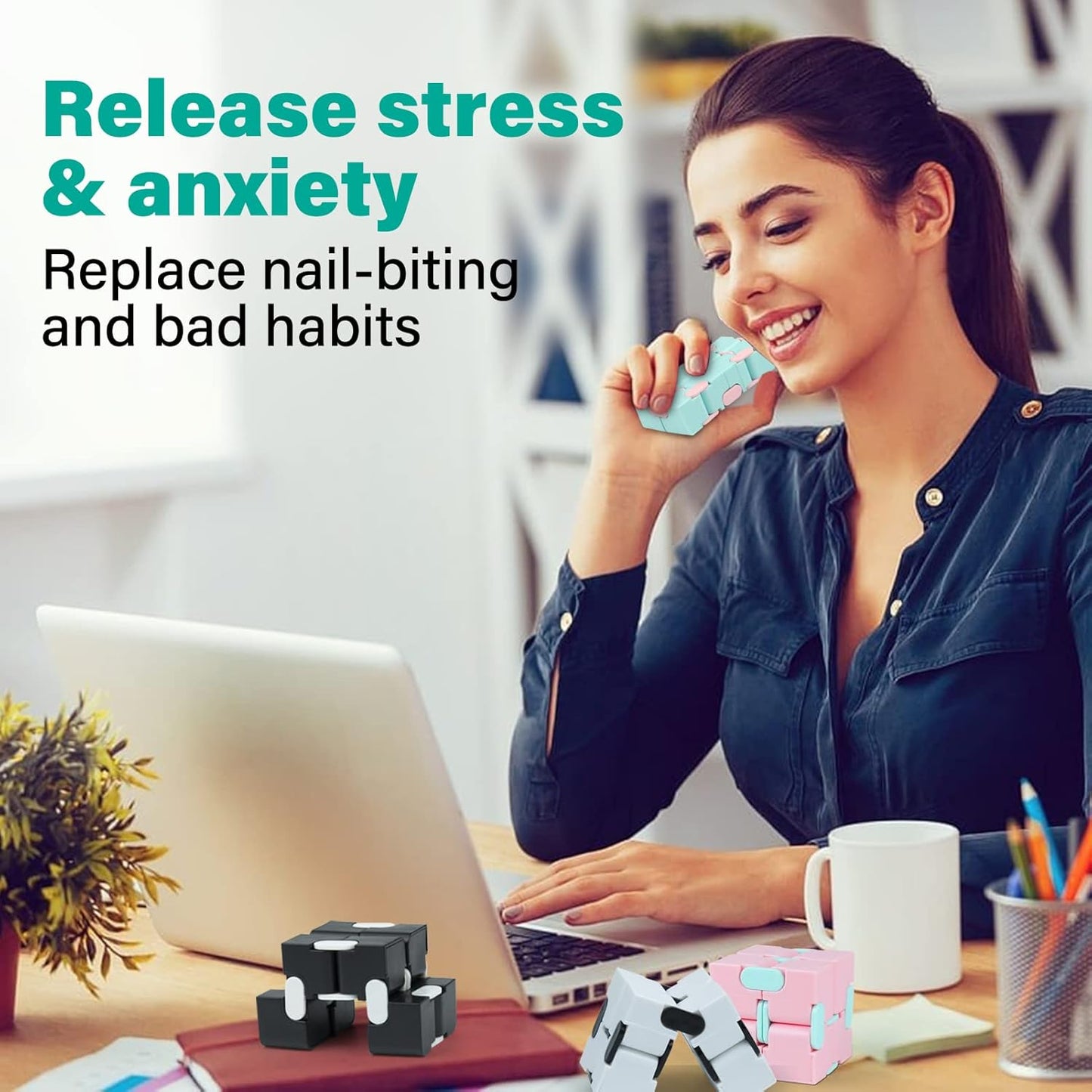 Infinitycube Fidget Toy Stress Relieving Fidgeting Game for Kids and Adults,Cute Pocket-sized Unique Gadget for Anxiety Relief and Kill Time (4, Macarons & Black White)