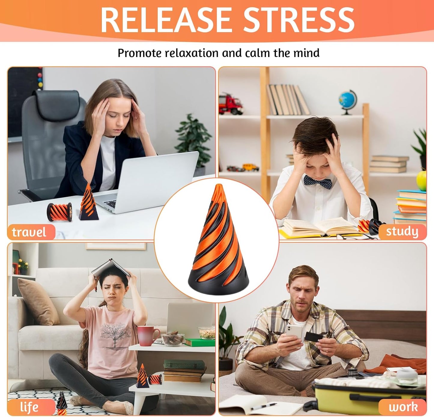 Impossible Cone, 3D Printed Toys Spiral Cone Fidget Toy Anxiety Relief Toy Impossible Pyramid Spiral Fidget Cone for Stress and Anxiety Relaxing