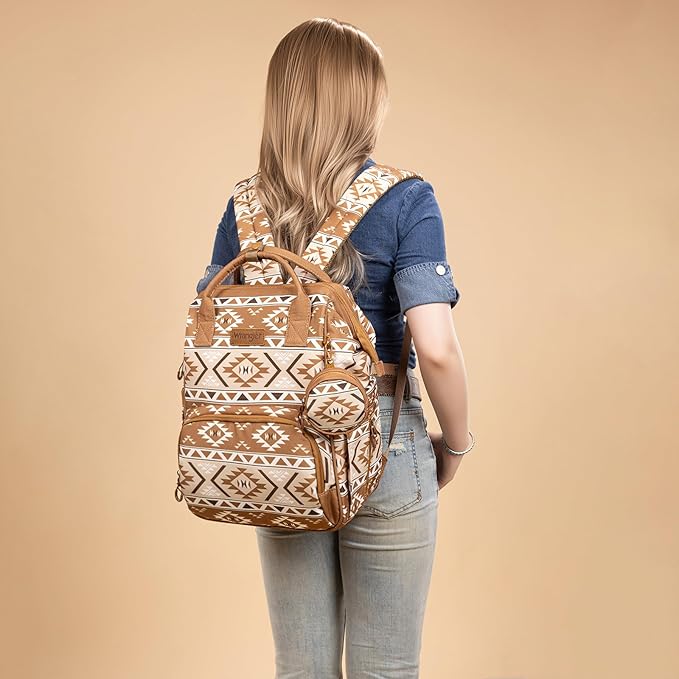Wrangler Aztec Backpack Multifunction Baby Travel Bag with Changing Pad, Stroller Straps and Pacifier Case WG2204-91103TN