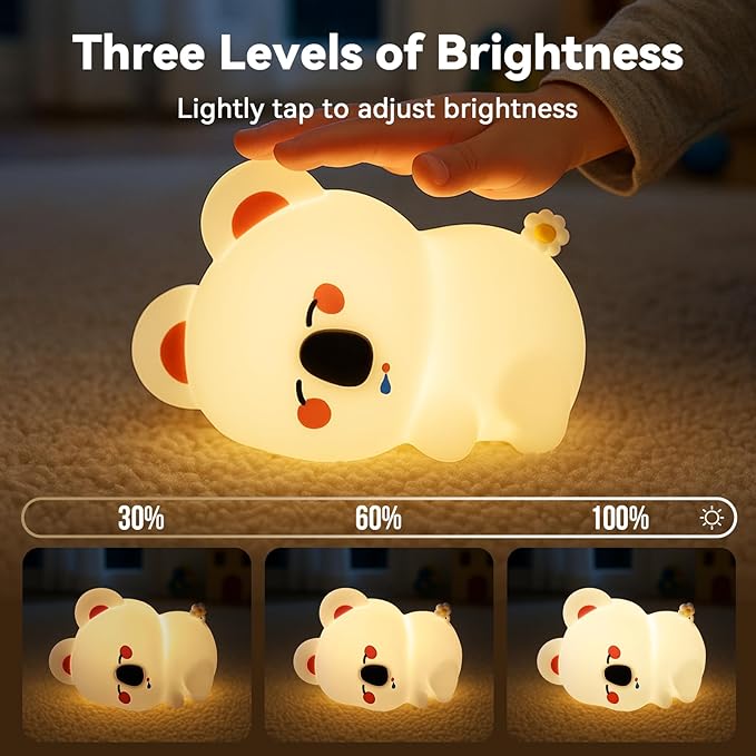 Koala Night Light for Nursery - 3 Color Changing Dimmable Baby Night Lamp, Rechargeable Touch Control with Timer, Soft Silicone Breastfeeding Nightlight for Kids, Infants, Toddlers