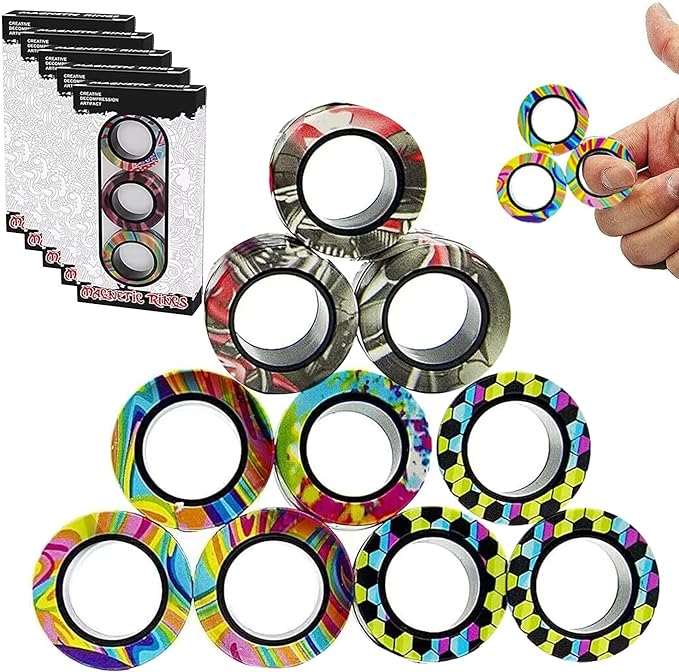 12Pcs Magnetic Rings Fidget Toys Spinner Set Halloween Party Favors,Finger Magnet Rings Endless Hours of Fun ADHD Stress Relief Fidget Spinner for Relieve Anxiety Birthday for Adults Teens Kids
