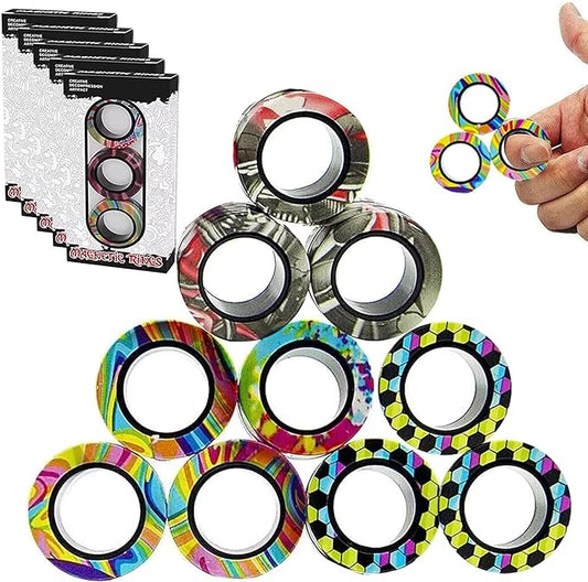 12Pcs Magnetic Rings Fidget Toys Spinner Set Halloween Party Favors,Finger Magnet Rings Endless Hours of Fun ADHD Stress Relief Fidget Spinner for Relieve Anxiety Birthday for Adults Teens Kids