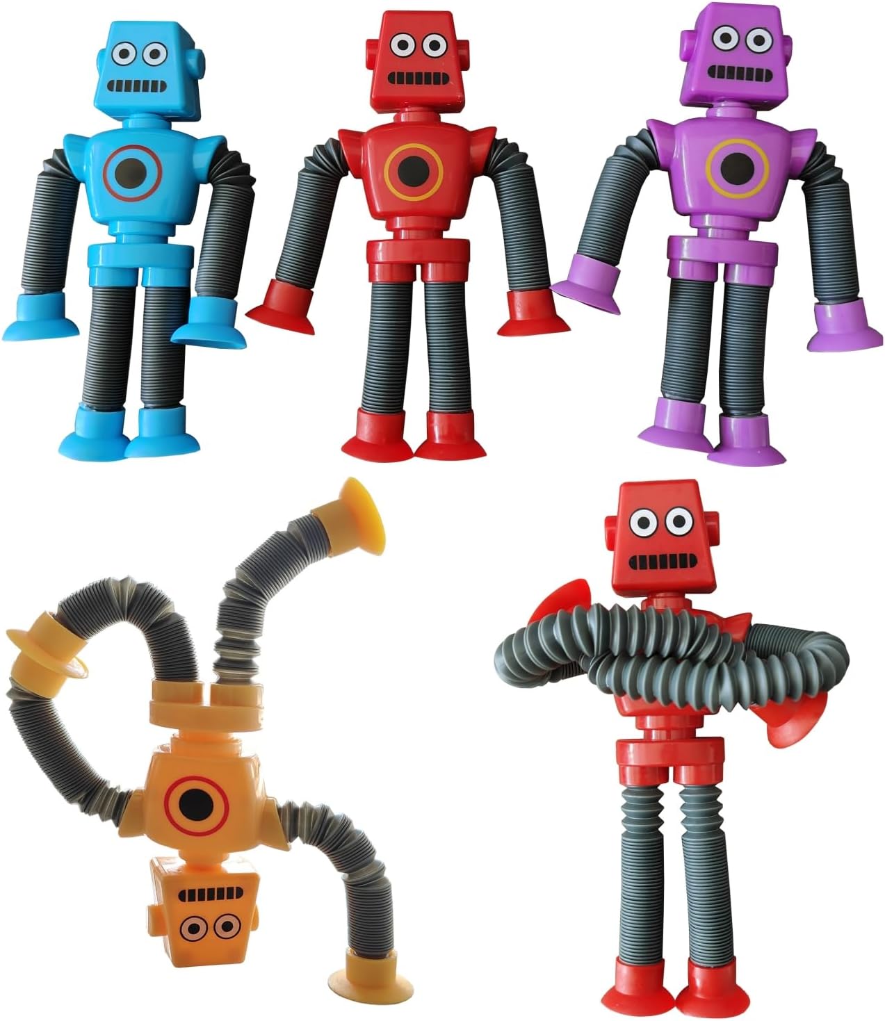 5Pcs Suction Cup pop Tube Robot Toys, Fidget Toys for Kids Girls,Toddler Toys Age 1-2-4,Kids Toys,Sensory Toys for Kids 5-7,Suction Cup pop Tube Toys (5 Pack Robot)