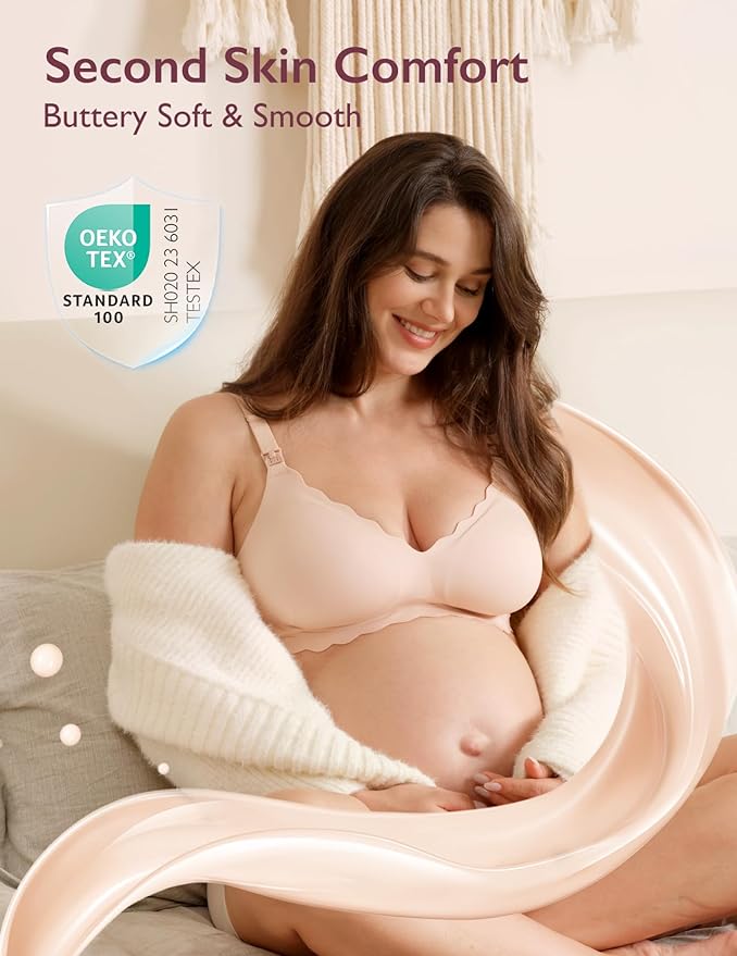Momcozy Nursing Bras for Breastfeeding, Seamless Pregnancy Maternity Bra Wireless Classic Jelly Strip Support Nursing Bra