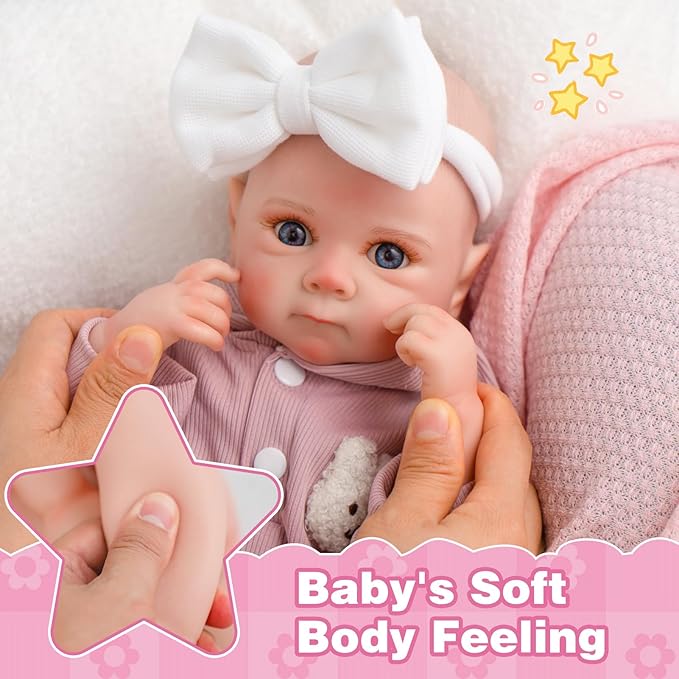 Jirachi Lifelike Reborn Baby Dolls, Real Life Vinyl Body Newborn Baby Girl, 18 Inch Realistic Reborn Baby with Feeding Accessories for Girls Age 3+