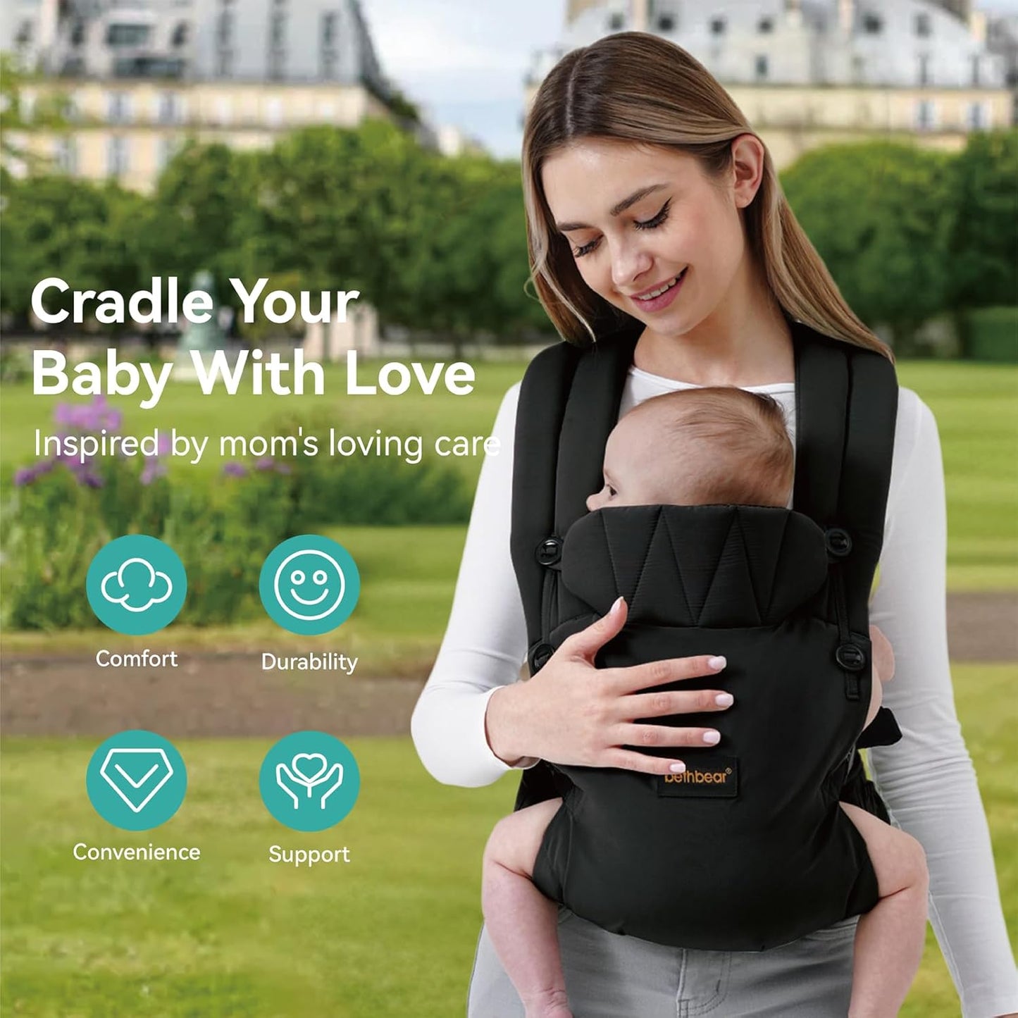 Baby Carrier Newborn to Toddler 7-45 lbs with Natural Material, Ergonomic Design,Versatile and Adjustable,Hands Free for Moms&Dads,Black