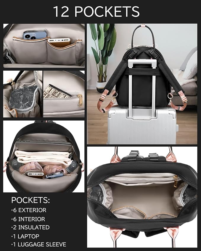 18 Pockets Large Diaper Bag Backpack with Waterproof Pockets and Stroller Buckle, Convertible Baby Bag (Black-pink, Medium)
