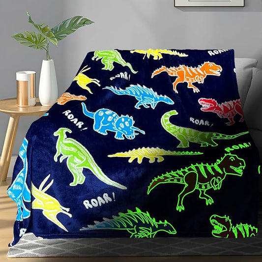 TEHALK Dinosaur Glow in The Dark Blanket for Boys/Girls/Toddler/Baby, Dinosaur Toys for Boy Age 3-12, Cute Funny Kids Throw Blanket for Birthday/Gifts 50"x 60"
