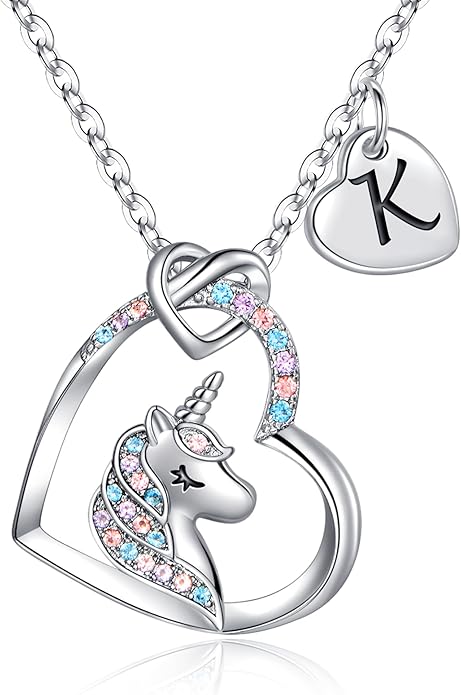 Hidepoo Unicorn Necklace Gifts for Girls - Colorful CZ Heart Pendant Initial Unicorns Necklaces for Teens Little Girls Jewelry Birthday Gift for Girl Daughter Granddaughter Niece