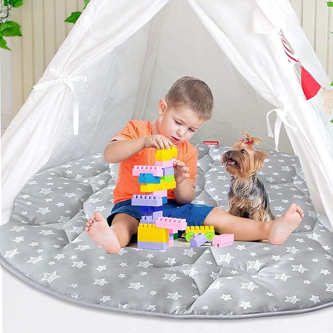 Baby Play Mat, Pop Up Play Tent Mat, Kids Padded Floor Mat Round, Anti Slip Kids Play Tents Indoor Playhouses Mat, 40"x40" Round Area Rug, Pop Up Toddlers Play Pad