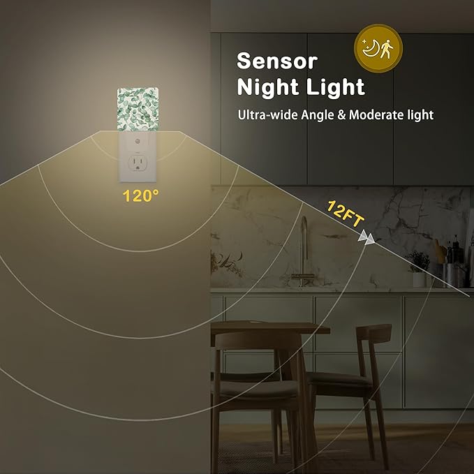 Eucalyptus Leaves Night Light,Plug in Night Light, Dusk to Dawn Sensor Nightlights for Stairway/Hallway/Kitchen/Bedroom/Bathroom 0.5W