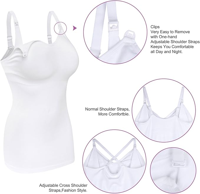 Womens Nursing Tank Tops Cami for Breastfeeding Maternity Postpartum Tops Adjustable Straps