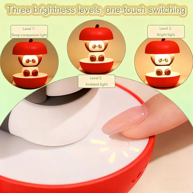 Cute Panda Night Light, LED Squishy Novelty Animal Night Lamp, 3 Level Dimmable Nursery Touch Kawaii Lamp, Birthday Christmas Gifts (USB Rechargeable)