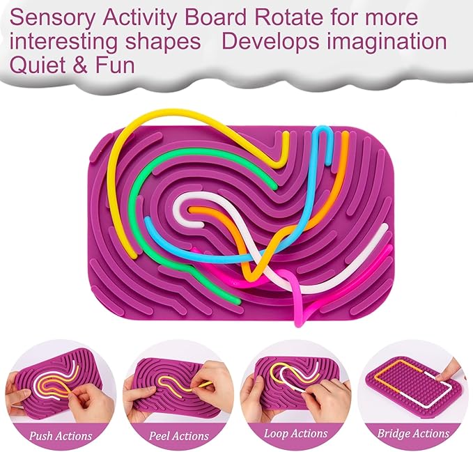 Sensory Activity Board - Double-Sided Silicone Fidget Toy Busy Board for Fine Motor Skill Silicone Calm Down Toy for Stress, Anxiety, ADHD & Autism, Kids 3+ & Adults Activities for Travel(Rectangle)