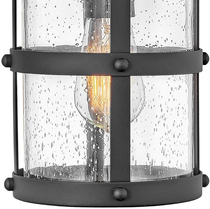 Hinkley Lakehouse 2680BK Small Outdoor Wall Lantern - Coastal Style, Nautical Touches, Clear Seedy Glass - Black