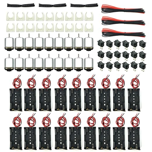 EUDAX 18 Set DC Motors Kit,Mini Electric 1.5-3V 24000RPM Hobby Motor with AA Battery Holder for STEM DIY Toy