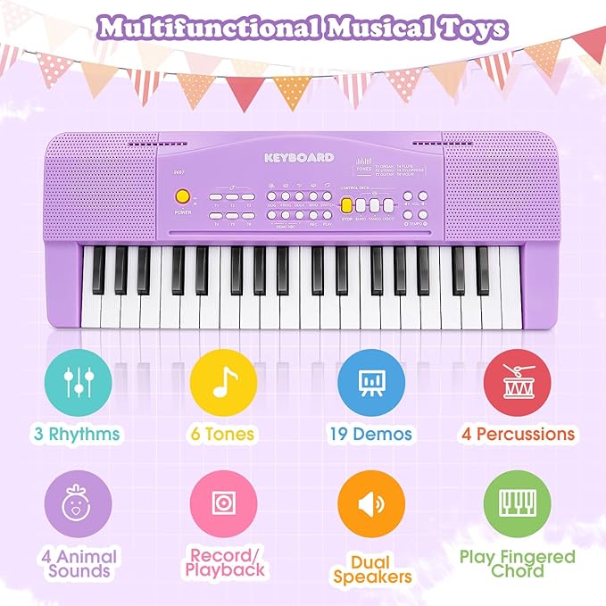 Toy Piano for Kids Pianos Keyboard Toy for 3 4 5 6 7 8 Year Old Girls Boys Beginners Electric Keyboards with Microphone Toys for 3+ Year Old Gifts (Purple)