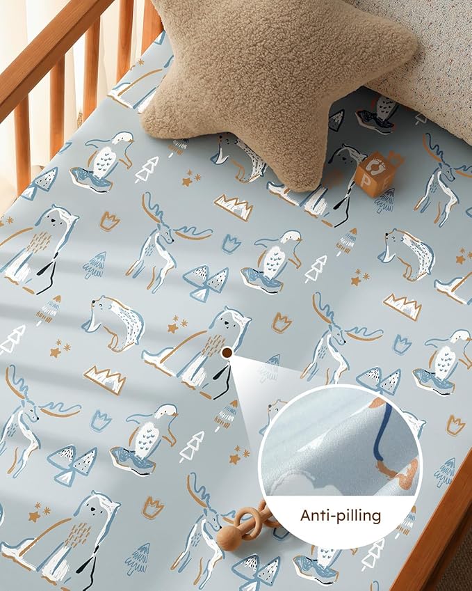 Baby Crib Sheets for Boys Girls, 28x52x8in Fitted Crib Sheet Neutral 3 Pack for Standard Crib and Toddler Mattress, Breathable Soft Microfiber Baby Sheet Blue & Apricot Bear