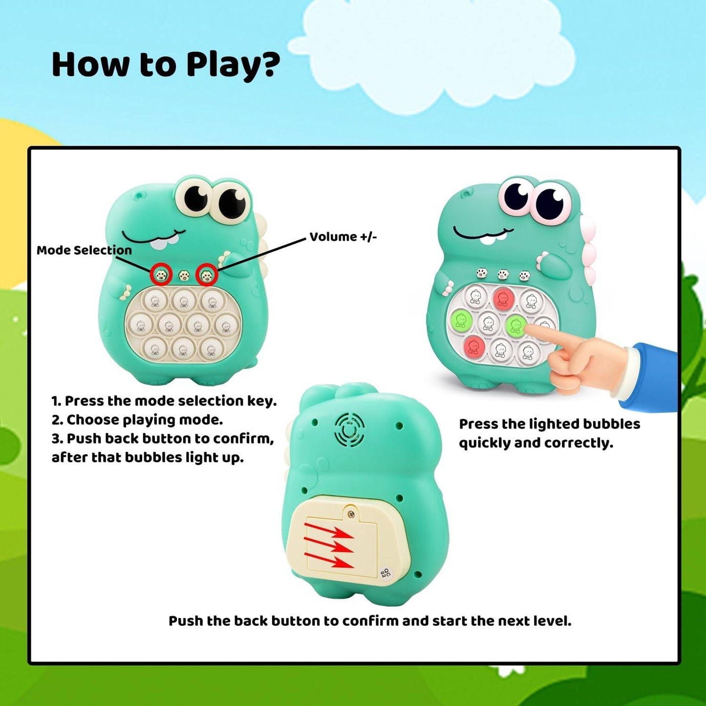 Fast Quick Push Bubble Pop Fidget Toy, Electronic Light Up Game Console, Cool Birthday Present for 6 7 8 9 10-12 Year Boys and Girls Pop Up Stress Relief Toy, Concentration Speed Puzzle Game for Kids