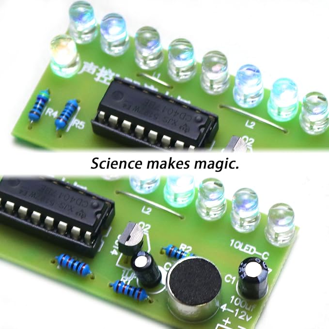 Soldering Practice Kit Sound-Activated LED Chaser Kit - DIY Soldering Project with 10 LEDs & Microphone Sensor (12V DC) for Electronics Beginners & STEM Education