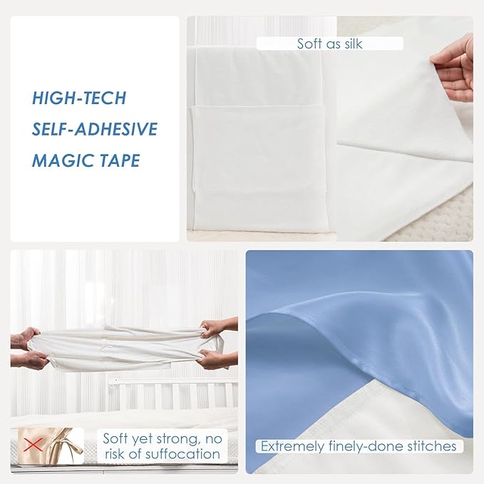 PROMEED 23 Momme Silk Bassinet Sheet for Baby Hair, No More Bed Head and Baby Bald Spots, 100% Mulberry Silk Crib Sheets for Baby Boy/Girl (Blue)