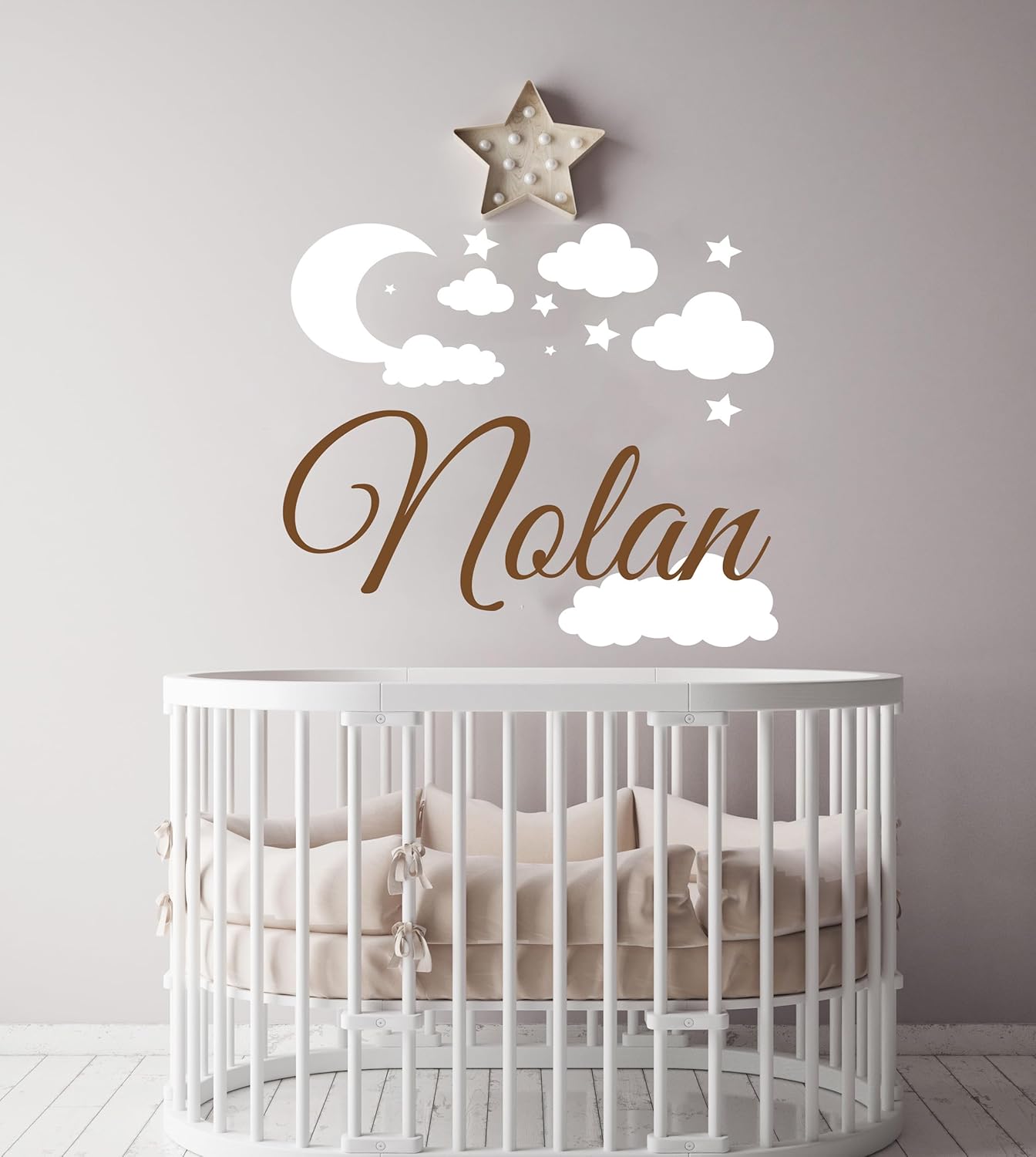 Custom Name with Moon Clouds and Stars Nursery Baby Name Wall Art Wall Decal for Nursery Bedroom playroom Decoration (Wide 40x40In Height), Wide 40Inx40In Height