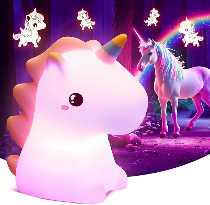 Mubarek Cute Lamps,【16 Colors】 Unicorn Bedroom Decor for Girls,Tap 2 Lightness Baby Night Light,Last 10H Portable Unicorn Lamp,Soft & Safe Nursery Night Light,Gifts for Girls