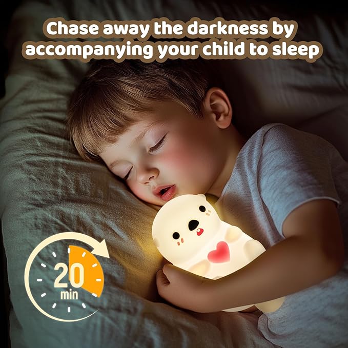 Huggwaii Upgrade Otter Night Light for Kids – Cute Silicone Squishy Kids Night Light, Dimmable & Rechargeable LED Otter Lamp, 1200mAh Battery, Soft Nursery Nightlight for Toddler Room Decor & Gifts