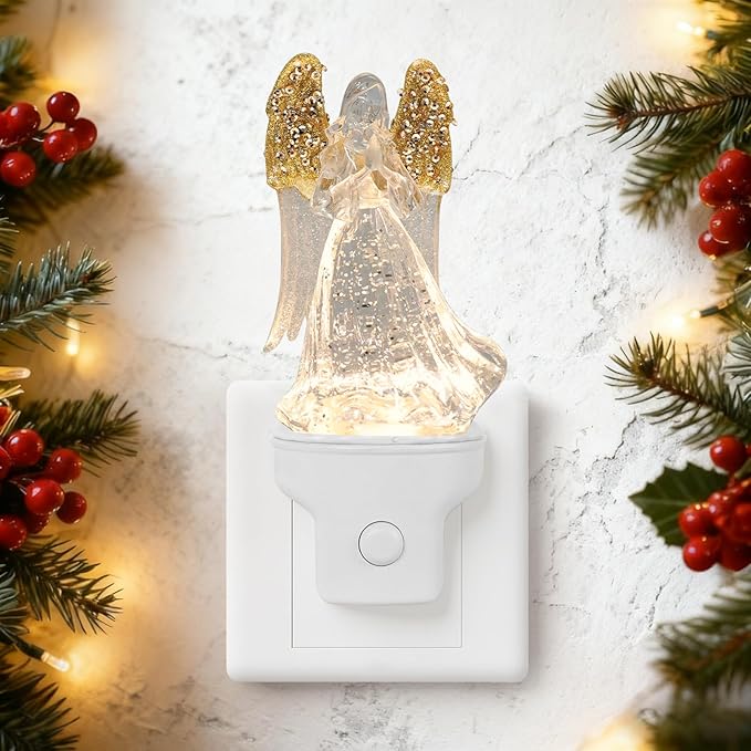 Christmas Angel Night Light Plug into Wall Swirling Glitter USB Portable Christmas Decorative Night Light Decoration for Kids Adults Bedroom Kitchen Living Room Holiday Decor (Angel)