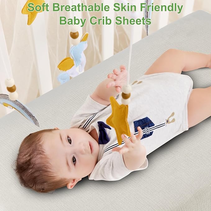 Muslin Fitted Crib Sheets for Girls & Boys-2 Pack 28"x 52" Soft Baby Mattress Sheet-No Slip Boho Neutral Breathable Toddler Cotton Bedding Sage Green & Beige