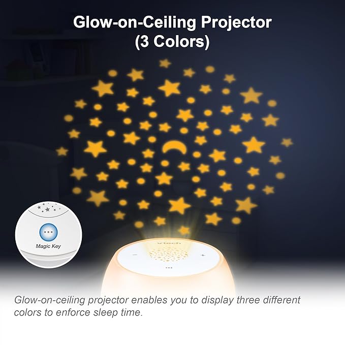 VTech BC8213 V-Hush Junior Sleep Training Soother with 40 Stories/Songs/Sounds & Record Your own Voice. Portable Bluetooth HD Speaker, 250+ Multi-Color Night Light, Ceiling Projector