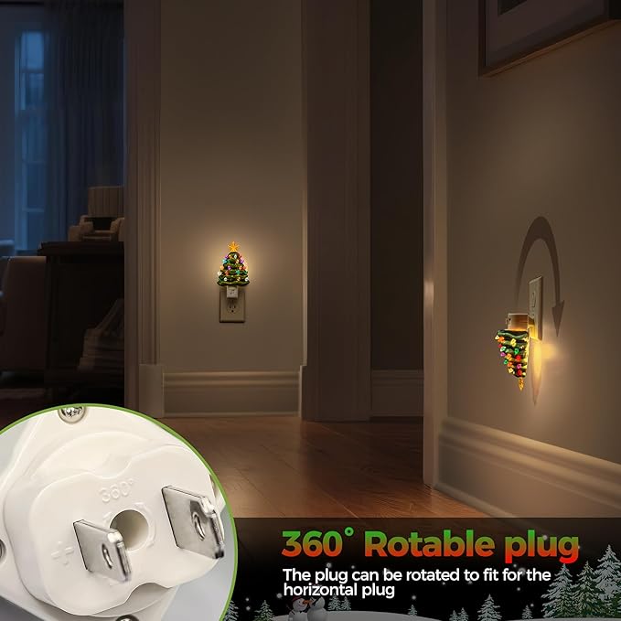 DORESshop Ceramic Christmas Tree Night Light, 3000K Night Lights Plug into Wall, Cute & Funny Christmas Decor Night Light for Kids, Plug in Nightlight with 360° Rotatable, Holiday Party Decor, 1 Pack