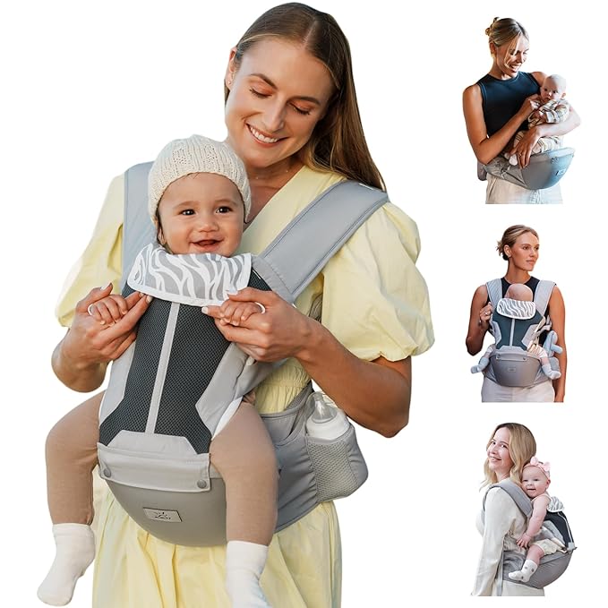 Baby Carrier, MOMTORY Safety-Certified 6-in-1 Baby Carrier with Hip Seat, Detachable Baby Holder Carrier Newborn to Toddler, Soft Ergonomic Toddler Support Carrier for 7-50lbs- Grey