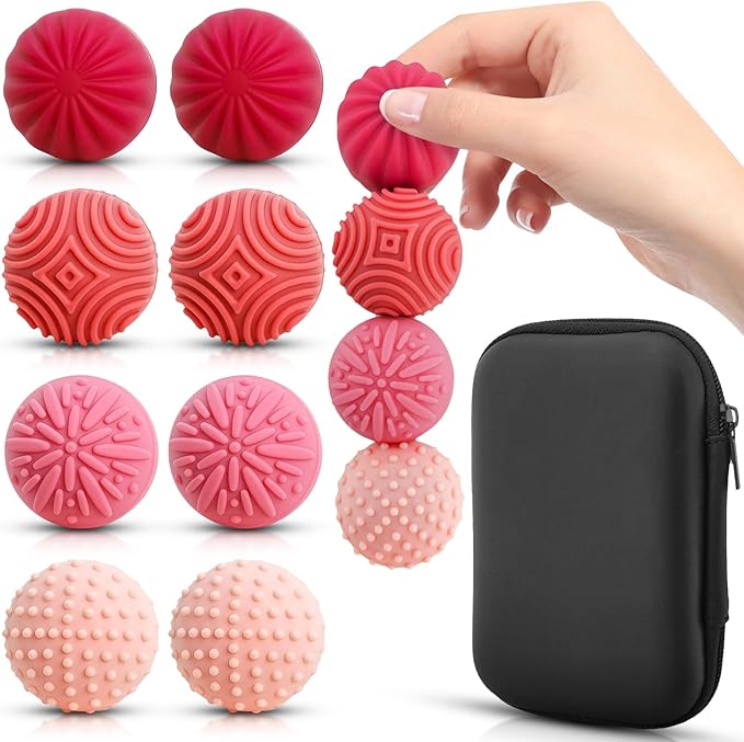 Fidget Magnetic Balls Toy - 8 PCS Red Texture Tactile Sensory Gift for Teens ADHD Autism Anxiety, Silent Stress Relief Massage Roller Item Desk Toy for Home Office Calm Down with Case
