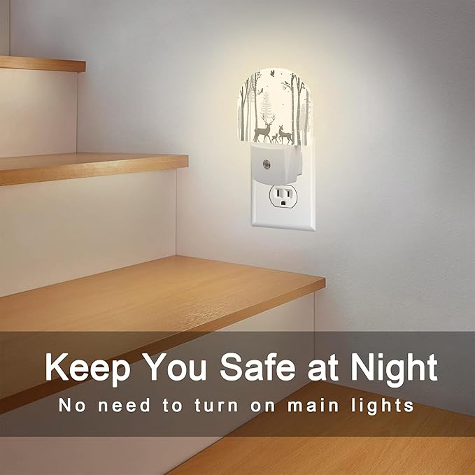 Deer in The Forest Night Light, Birch Tree with Deer Dusk to Dawn Night Light Plug in,0.5w Energy Saving Sleep Friendly NightLight for Kids Boys Girls Home Decor